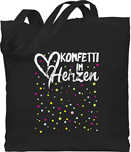 Baumwolltasche - & Fasching - Taschen - Konfetti im Herzen Karneval I - Unisize - Schwarz - beutel für wurfmaterial kamellebeutel faschings herz stofftasche tasche wurfbeutel karnevals confetti