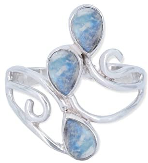 mantraroma Damen Ring 925 Silber Regenbogen Mondstein Edelstein weiß ausgefallen verspielt