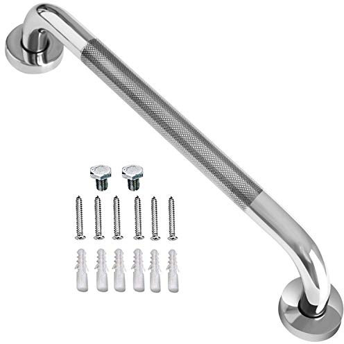 ZUEXT 16 Inch Anti Slip Shower Grab Bar Handle, Chrome Finish Stainless Steel Bathroom Grab Bar, Knurled Bathroom Balance Bar,Safety Hand Rail Support,Handicap Elderly Injury Senior Assist Bath Handle