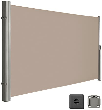 LARMNEE Seitenmarkise, ausziehbar, 180 x 300 cm, Sichtschutz, Sonnenschutz, Blickdicht, Seitenrollo, für Balkon, Terrasse, Garten, Taupe ETP183BP02