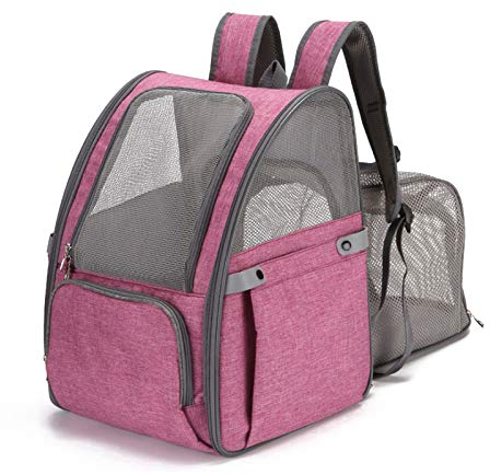 PETCUTE Hunderucksack Atmungsaktiv Katzenrucksack Hundetragetasche mit Internem Sicherheitsgurt,Faltbar Erweiterbare Haustier Rucksäcke,Seitentaschen,Wanderrucksack für Kleine Hunde und Katzen Rot