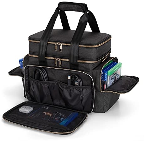 Trunab Tasche Kompatibel mit Xbox Serie X, Tragetasche mit Mehreren Aufbewahrungstaschen für Xbox Controller, Spiele, Headset, Kabel, Tragbare Festplatte und Mehr Zubehör, Schwarz