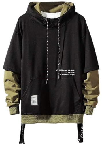 Moshtashio Kapuzenpullover für Herren, Patchwork Hoodie mit Kontrastfarbe Langarm Basic Sweatshirt Pullover mit Kapuze(Schwarz,4XL)