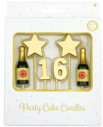 PD-Party - Geburtstagskerzen für Kuchen & Torten - Geburtstagsdeko - Goldene Kuchenkerzen für Geburtstagsfeiern von Kindern & Erwachsenen - Zahlenkerzen - Nummer Kerze - Größe 3 x 9 x 1 cm - 16 Jahre