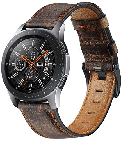 DEALELE Armband Kompatibel mit Samsung Galaxy Watch 46mm / Galaxy 3 45mm / Gear S3, 22mm Weiches Leder Ersatz Armbänder für Huawei Watch 4/4 Pro / 3/3 Pro / GT4 46mm / GT3 46mm / GT2 46mm, Kaffee
