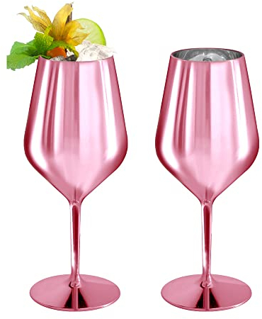 DoimoFlair calici da vino metallizzati rosè in plastica infrangibile bicchiere da vino champagne spumante 47 cl Set di 2 pezzi.