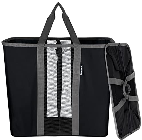 CleverMade Zusammenklappbarer Wäschekorb, großer faltbarer Wäschekorb, Wäschesammler mit Trennwand, XL Pop-Up Caddy mit Griffen & Trennwand, Schwarz/Anthrazit