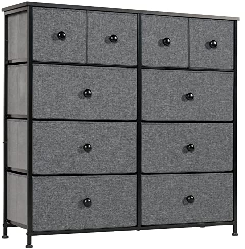 LYNCOHOME Chest of Drawers with 10 Drawers, Bedroom Drawers, Storage Drawer Organiser for Hallway, Living room, Closet, Cold Grey