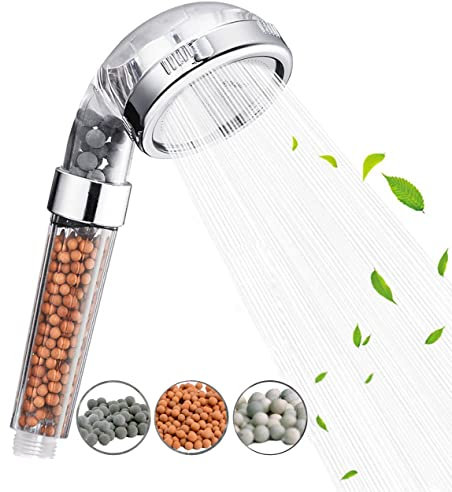 DIVCHI Shower Head Powerful Flow with Beads Filter Pressure Boosting Shower Head Spray with 3 Modes Water Saving Bathing for Adults Children Pets Home and Gym Use