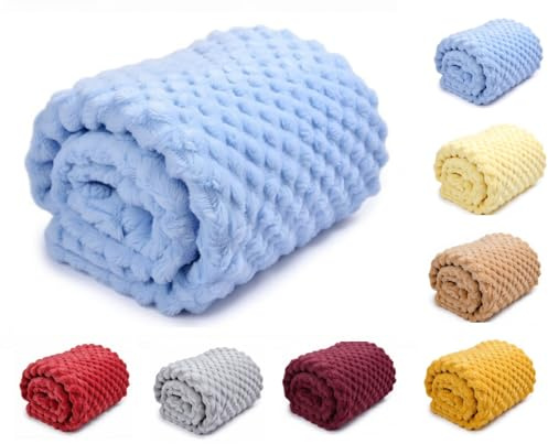 OnlyBee Baby Waffle Blanket 75 x 100 cm – Soft & Breathable Cellular Cot Blanket – Lightweight Baby Blanket for Newborns, Prams & Moses Baskets (Baby Blue)