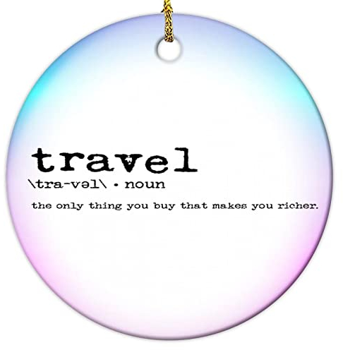 Reise-Weihnachtsbaumschmuck 2022, zweiseitig bedruckt, Wort, Bedeutung, rund, Keramik, 7,6 cm, Weihnachtsdekoration, Souvenir, Geschenk für Weihnachten