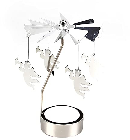Surakey Kerzenständer Silber Rotierender Kerzenhalter Karussell Glas Teelichthalter Teelichter Kerzenständer für Valentinstag Deko Weihnachten Geschenk Hochzeit Dekoration Wohnzimmer Tischdeko,Engel