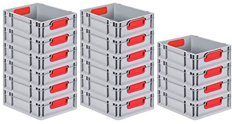 PROREGAL SuperSparSet 16x Eurobox NextGen Color | HxBxT 12x30x40cm | 11 Liter | Griffe rot geschlossen | Glatter Boden | Eurobehälter, Transportbox, Transportbehälter, Stapelbehälter