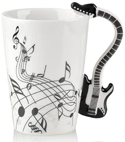SuperglockT 400ml Kaffeetasse Musik Becher Geschenkideen Kaffeebecher Lustige Tasse Keramiktasse Milchbecher Kakaobecher (Schwarz-Gitarre)