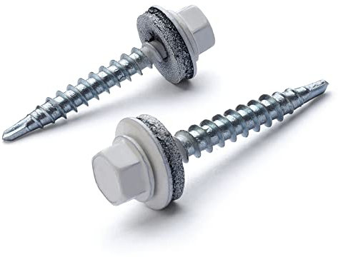 STRÜBER Trapezblechschrauben (4,8 x 55 mm / 250 Stück/RAL 9010 – Reinweiß) Selbstbohrende Bohrschrauben - Selbstschneidene Schrauben mit EPDM Unterlegscheiben - Sechskant Metalldachschrauben