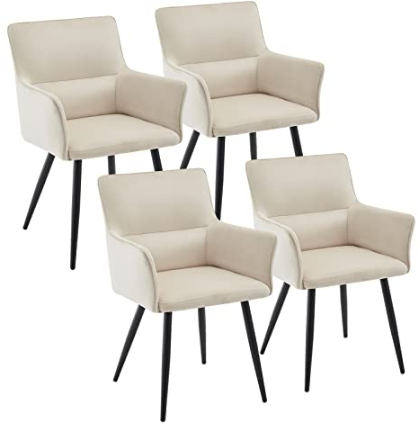 CLIPOP Esszimmerstuhl 4er Set Samt Küchenstuhl Polsterstuhl mit Armlehne und Metall Beine, Retro Design Armlehnstuhl Sessel für Wohnzimmer Esszimmer (4er, Samt Creme)