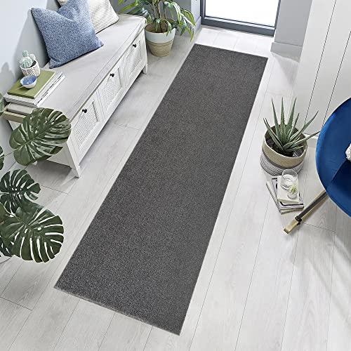Jimri Teppich Läufer - Maschinengefertigter Kurzflor Läufer für Büro, Wohnzimmer, Schlafzimmer, Flur usw., Premium Polypropylen-Gewebe mit weicher Filzunterlage, Größe: 80x150 cm, Grau
