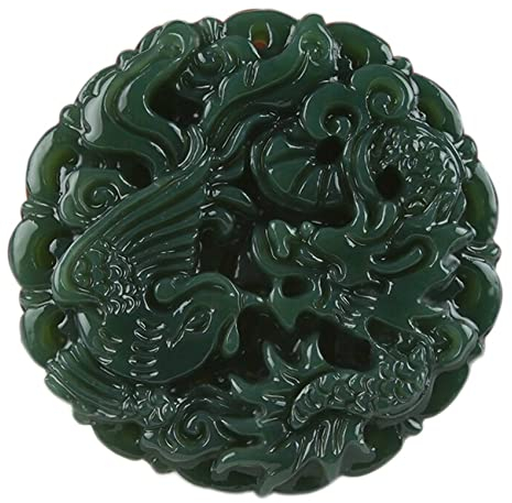 Natürliche Hetian Jade Halskette Drache Phönix Charm Anhänger Halskette mit Kordel Feng Shui Reichtum Halskette for Frauen Männer Talisman Stein Grüne Jade Halskette Amulett Edelstein Halskette