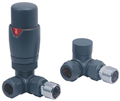 Designer Corner TRV Thermostatic Towel Rail Radiator Valves 15mm Anthracite | Energy Saving |