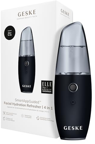 GESKE | SmartAppGuided™ Facial Hydration Refresher | 4 en 1 | Pulverizador | Vaporizador | Aspersión de agua | Bruma facial | Dispositivo de limpieza facial | Cosméticos | Brillo Natural