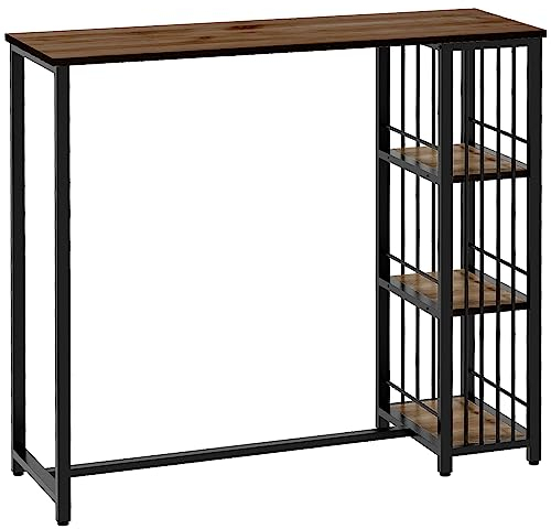 HOMCOM - Mesa de bar, mesa alta de cocina, comedor de pie con estantes, 120 x 40 x 105 cm, base de acero, color negro y marrón