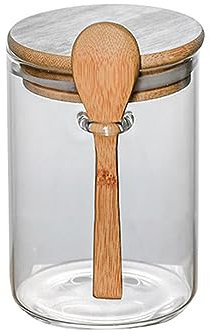 Soulnioi Versiegeltes Glas mit Bambusdeckel mit Löffel, klares Glas, Vorratsdose für Blumen, Tee, Süßigkeiten, Kaffeebohnen, Organizer, 550 ml