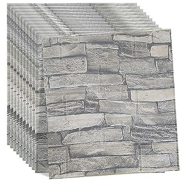 10Pcs 3D Brick Wallpaper Wall Panels 35X38cm Brick Wallpaper Foam DIY Wall Adornment Waterproof Self Adhesive Thicken Wall Stickers for Kitchen Kids Room Living Room Bedroom Grey