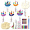 RYAN 10 Stück Piratenschiffe Windspiel Bastelset Kinder Piraten Basteln Holz Piratenschiff Bastelset Schiff Klangspiel Bastelhandwerk zum Bemalen für DIY Kinder Malen