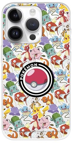 Hülle Kompatibel mit iPhone 15 Pro Offizielle Pokemon Muster Aufkleber Poké Ball zum Schutz Ihrer Handyhülle Transparent Flexibel Silikon Hülle mit Offizieller Pokémon-Lizenz