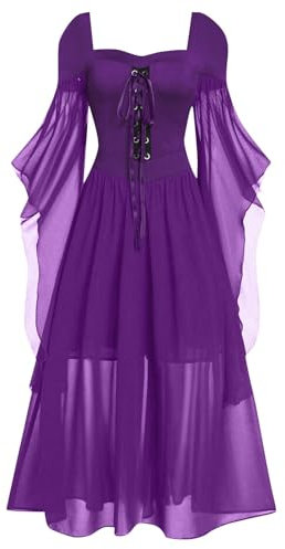 Costume di Halloween da donna, abito medievale, vestito gotico, costume da carnevale, stile retrò, abito medievale, abito da sera, maxi abito per Halloween, strega, O viola, M