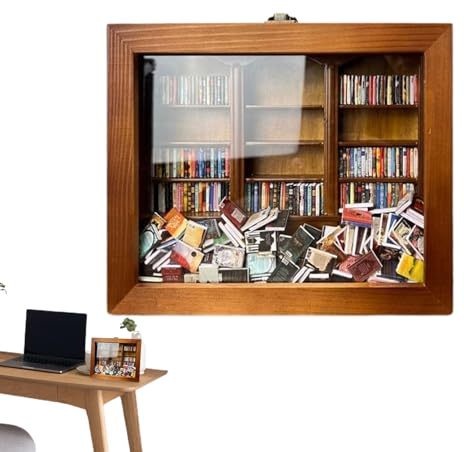 25x20cm Book Nook Kit Mit Staubschutzhülle, Bücherregal, Miniatur Bücherregal, Weihnachts-Bibliotheksornament Aus Holz, Klei ner Bibliotheksvitrinenschrank Mit Miniaturbuch