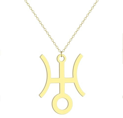 bicup Halskette Ketten Schmuck Herren Frauen Anhänger necklace Uranus Halskette Sonnensystem Planet Saturn Neptun Erde Mond Anhänger Spirituelles Geschenk Goldfarbe