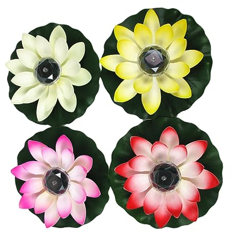 Hemobllo 4 Stück Seerosen Künstlich Wasserlilie Weihnachtsdekoration Lotusblüte Solar Garten Solarlichter Blumen Solarleuchten Schwimmend Nachtlampe Led- Lotus-Laterne Draussen