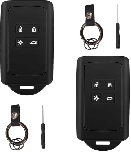 2 STK Schlüsselhülle für Renault Schwarz, Autoschlüssel Hülle kompatibel mit Renault 4-Tasten Smartkey Autoschlüssel(nur Keyless Go) mit 2 Schlüsselanhänger Silikon Schlüsselhülle-Schlüssel Hülle