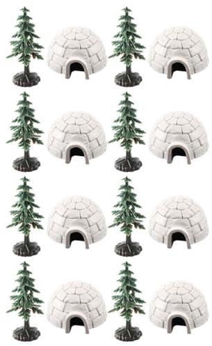 Yardwe Weihnachtsdekorationen Mini-Iglu-Spielzeug Lebensechtes Eishaus-Modell Miniatur-Weihnachtsbaum Winter-Eishaus-Statuen Eisbär-Iglu-Kuchenaufsatz Spielzeug