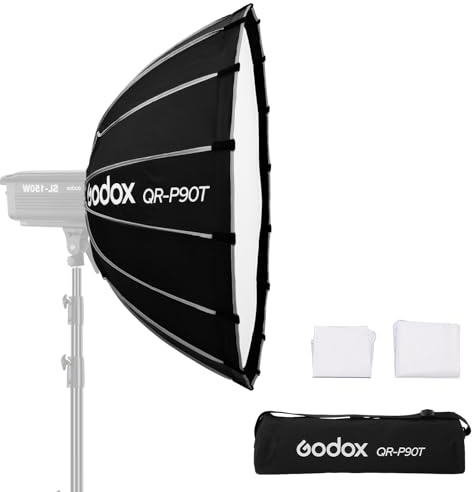 Godox Softbox parabolico a sgancio rapido QR-90T, 90 cm, con supporto Bowens, con borsa per il trasporto, 2 diffusori per riprese fotografiche, luce continua, monolights Vedio per riprese ritratti