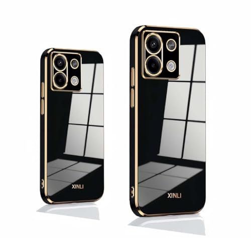 PEIYE Hülle für Xiaomi Redmi Note 13 5G, Stoßfeste Bumper Silikon Schutzhülle, Weiche TPU Handyhülle mit Glänzender Oberfläche & Goldenen Kanten, Cover Case, Schwarz