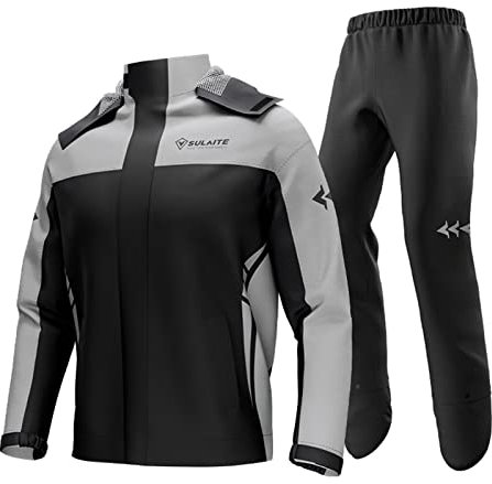 Fesjoy Chaqueta y pantalón impermeables para motocicleta, ropa de lluvia para ciclismo, con bolsa de almacenamiento, chubasquero transpirable