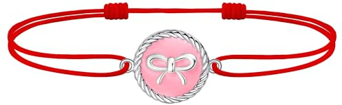 J.Endéar Schleife Fußkettchen für Mädchen Damen, Emaille Fußkettchen Silber 925 Wasserdicht, Boho Kordel Rot Fußkettchen Verstellbar, Schmuck Original für Sommerstrand