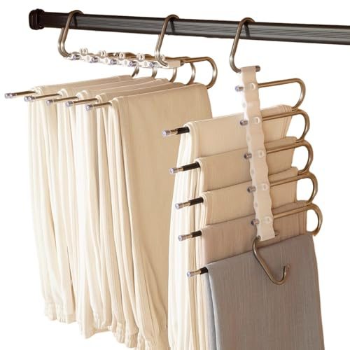 DAJAVE 3PCS 5in1 Hosenbügel Platzsparend Hosen, Kleiderbügel Multifunctional, Hosenaufhängung, Edelstahl Kleiderbügel Hosen mit Fest Haken Hosenaufhängung für Hosen, Kleidung, Handtücher