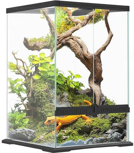 PawHut Terrarium en verre pour reptiles 40 l pour lézards, grenouilles, serpents, tortues, avec ventilation, 30 x 30 x 45 cm