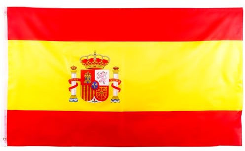 Bandera de España grande de 5 x 3 pies con ojales – Gran España española para juegos de fútbol 2024, eventos deportivos, bares, interiores y exteriores, decoración de fiesta en el jardín