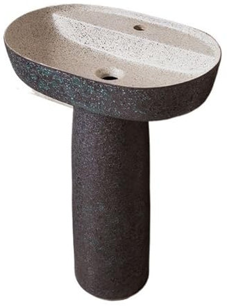 Lavabo à colonne en céramique pour salle de bain, 2 pièces, lavabo sur pied de style industriel givré avec trou de robinet unique (001)