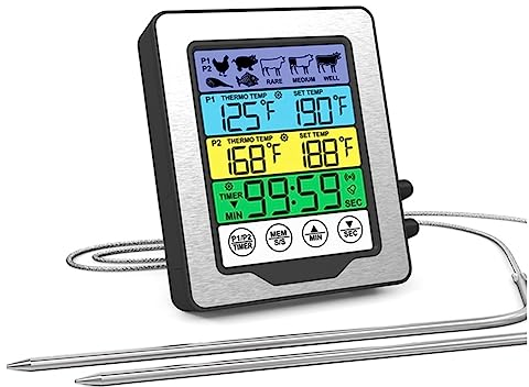 Guriayus Pantalla de Sonda Doble para Interiores y Exteriores Horno de Carne Barbacoa Alimentos Cocina TermóMetro de Cocina