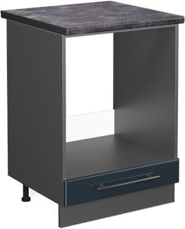 Vicco Herdumbauschrank Fame-Line, Dunkelblau Hochglanz/Anthrazit, 60 cm, AP Anthrazit