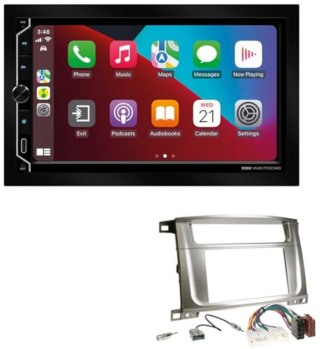 ESX VMX700DAB 2-DIN Autoradio kompatibel mit Wireless Apple CarPlay Android Auto Bluetooth DAB+ passend für Toyota Land Cruiser 100 2003-2007 anthrazit/Silber