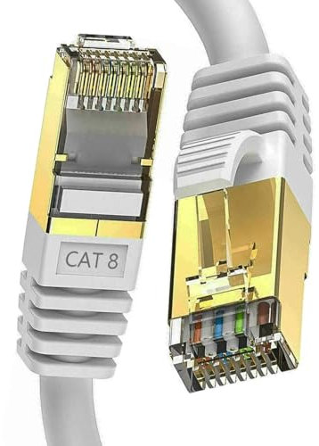 Cat8 Ethernet Cable (1M), 40 Gbps 2000 MHz, High-Speed Braided RJ45 LAN Cable. Compatible with PC, Laptop, Cat5/5e/6/Cat7 Xbox, Tablets, Storage Devices, Modem, Router, Switch, and TV (White)