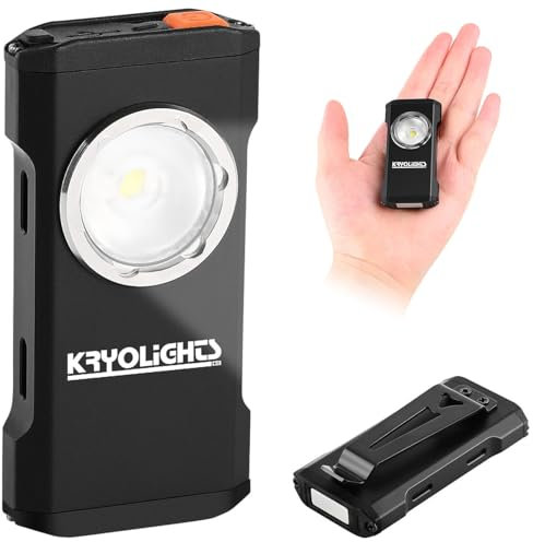 KryoLights Taschenlampe LED klein: Mini-LED-Taschenlampe, 7 Leucht-Modi, 300 Lumen, IP44, Akku (Clip, aufladbar USB C, Wasserdichte Taschen)