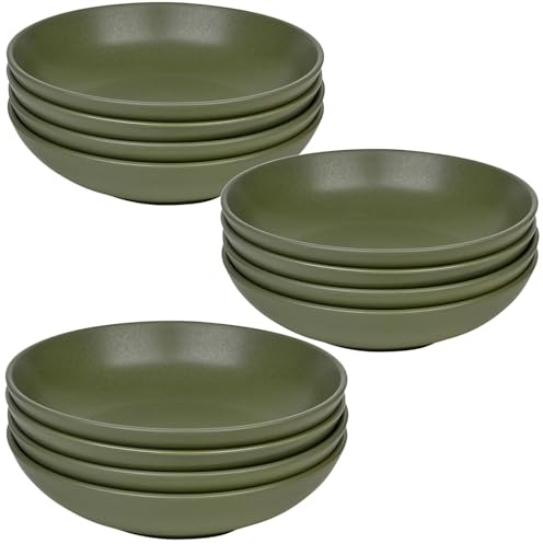 Queensway Home & Dining Stone Ceramic Dinnerware of 4/8/12 Pcs Crockery Bowls for Dining Set - Dishwasher Safe, Dessert, Pasta Bowls - 4 Solid Colour Elegant Tableware Set