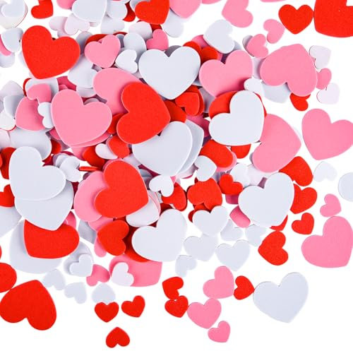 CHRORINE 350 Stück Schaumstoff-Herz-Aufkleber, Valentinstag, selbstklebende Aufkleber, Herzformen, bunte Aufkleber für Valentinstag, Dekoration, Hochzeitsbedarf, Bastelarbeiten, Weiß, Rot, Rosa